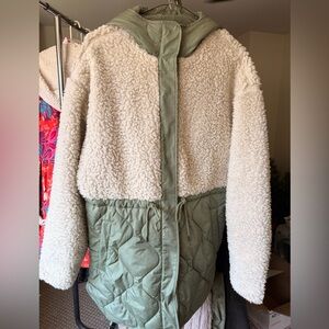 Old Navy Green and Cream Sherpa Jacket